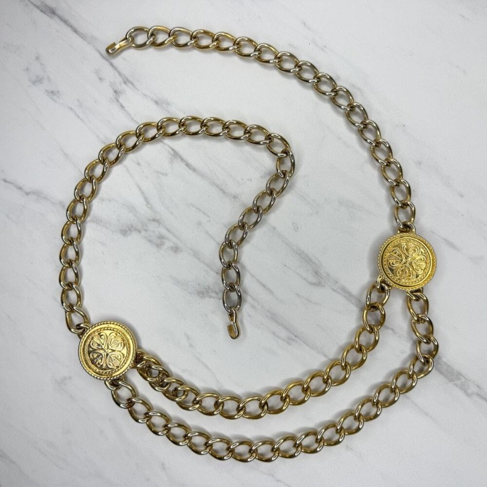 Vintage Escada Chunky Gold Tone Medallion Chain Belt One Size (OS) ✨